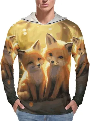 Men's UPF 50  Sun Protection Hoodie Outdoor UV Shirts Cute Foxes Long Sleeve Quick Dry Fishing Hiking Shirt