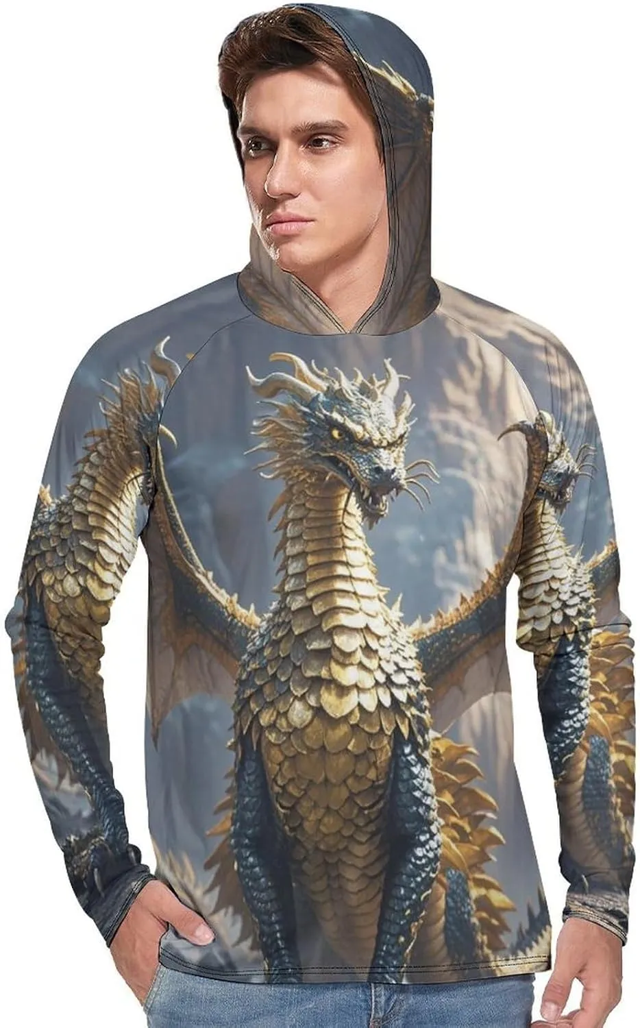Men's UPF 50  Sun Protection Hoodie Outdoor UV Shirts Dragon Purple Moon Long Sleeve Quick Dry Fishing Hiking Shirt