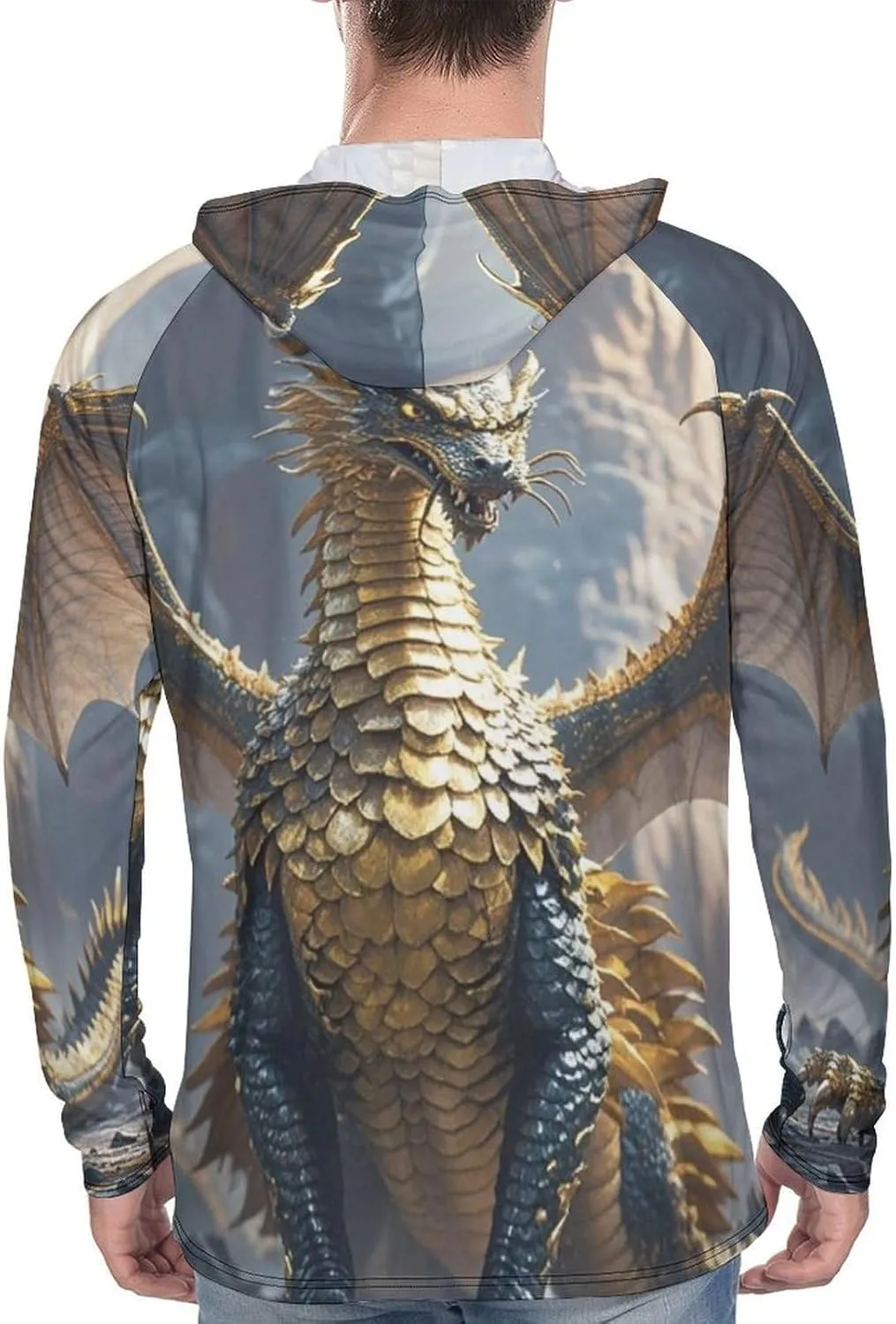 Men's UPF 50  Sun Protection Hoodie Outdoor UV Shirts Dragon Purple Moon Long Sleeve Quick Dry Fishing Hiking Shirt
