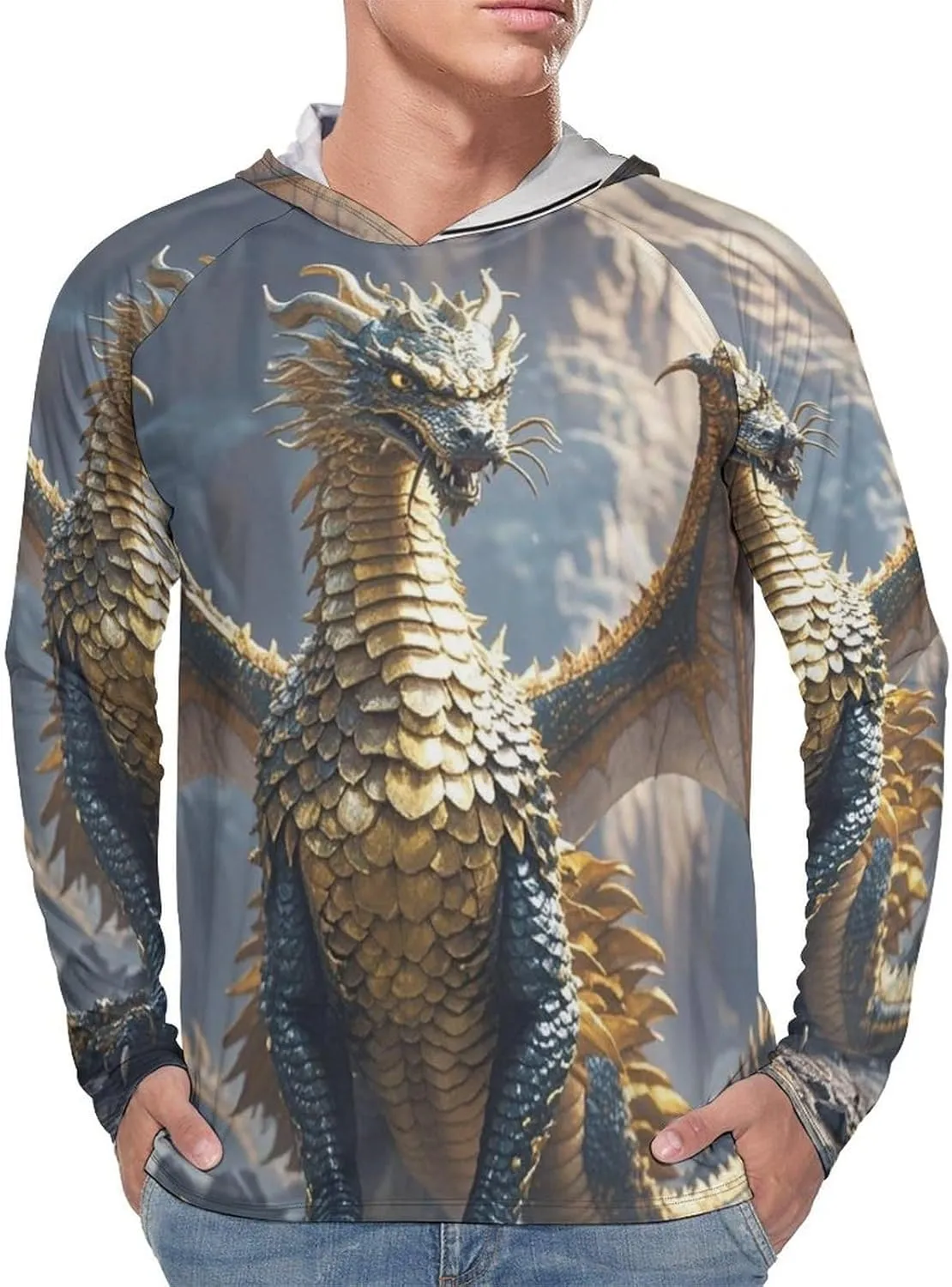 Men's UPF 50  Sun Protection Hoodie Outdoor UV Shirts Dragon Purple Moon Long Sleeve Quick Dry Fishing Hiking Shirt