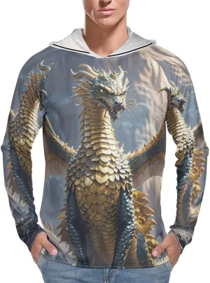 Men's UPF 50  Sun Protection Hoodie Outdoor UV Shirts Dragon Purple Moon Long Sleeve Quick Dry Fishing Hiking Shirt