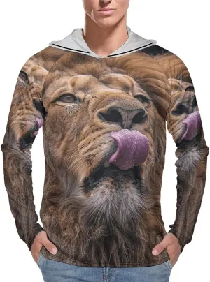 Men's UPF 50  Sun Protection Hoodie Outdoor UV Shirts Lion Sticks Out Tongue Long Sleeve Quick Dry Fishing Hiking Shirt