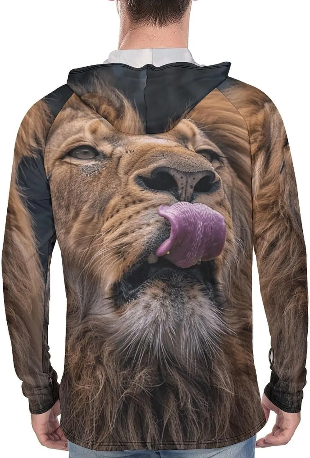 Men's UPF 50  Sun Protection Hoodie Outdoor UV Shirts Lion Sticks Out Tongue Long Sleeve Quick Dry Fishing Hiking Shirt