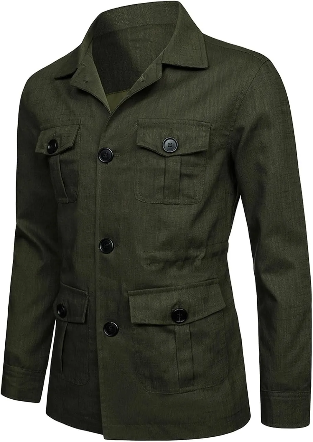 Men's Vintage Blazers Casual Long Sleeve Button Down Linen Jacket Trendy Business Shirt Coat Outwear with 4 Pockets