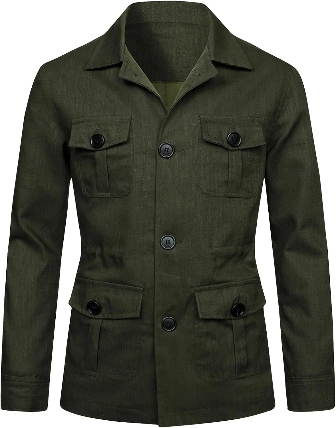 Men's Vintage Blazers Casual Long Sleeve Button Down Linen Jacket Trendy Business Shirt Coat Outwear with 4 Pockets