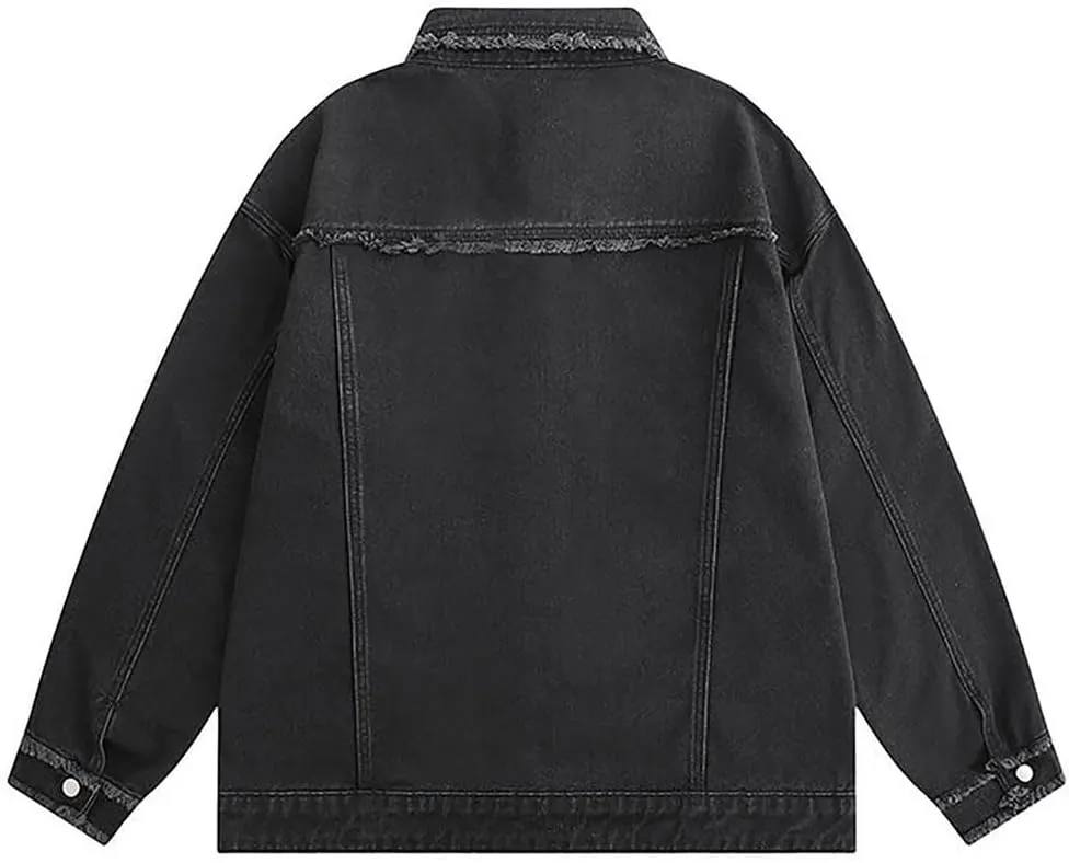 Men's Vintage Denim Jacket Loose Fit Y2K Distressed Cowboy Style Coat Spring Autumn Casual Outerwear