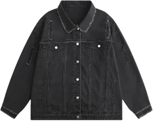 Men's Vintage Denim Jacket Loose Fit Y2K Distressed Cowboy Style Coat Spring Autumn Casual Outerwear