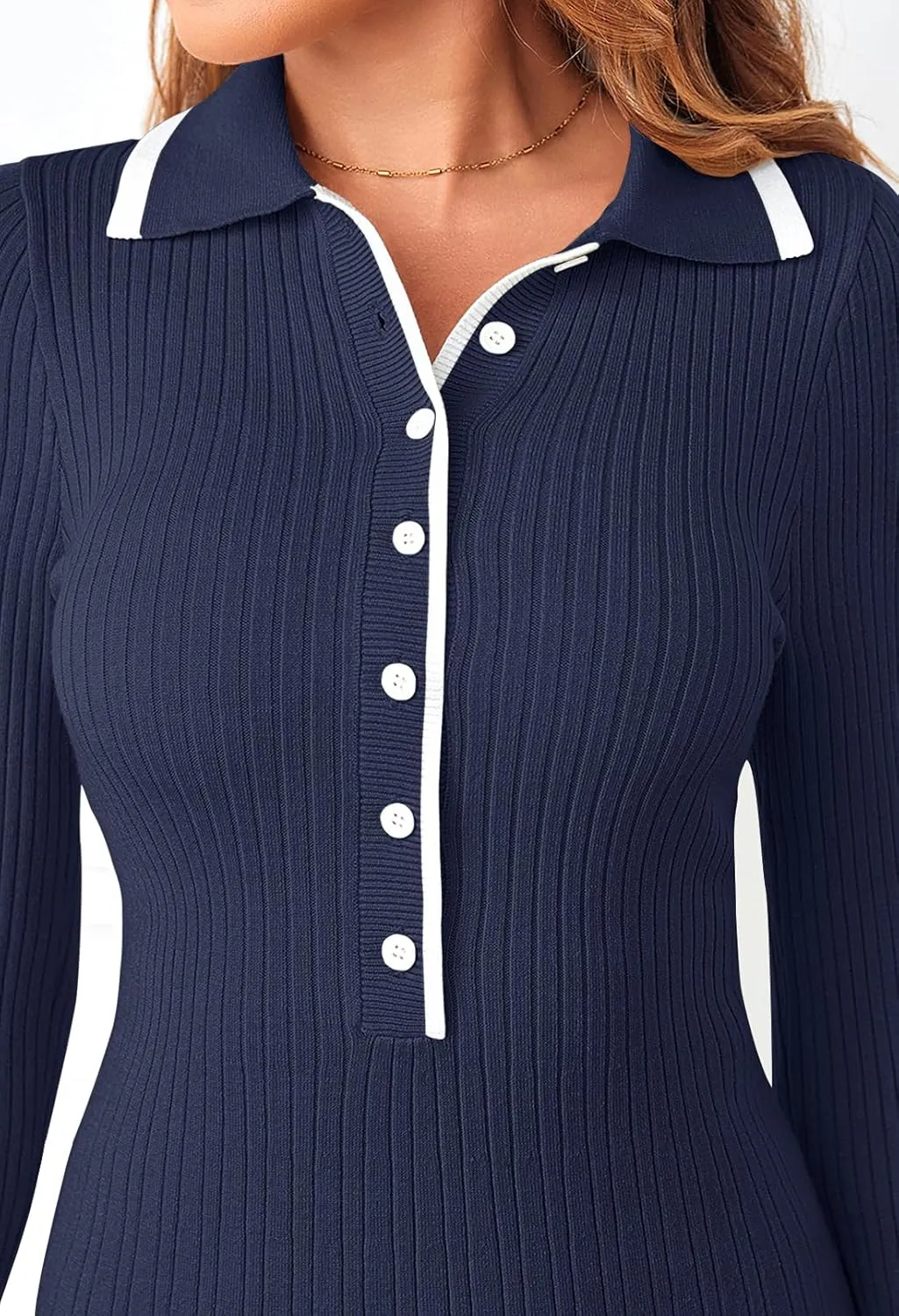 MEROKEETY Women's Long Sleeve V Neck Sweater Dress 2025 Spring Button Knit Pleated Mini Work Dresses