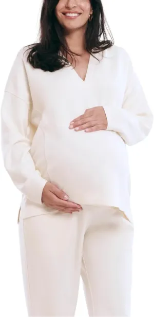 Motherhood Maternity Women's Long Sleeve V-Neck Scuba Pullover Nursing Hoodie