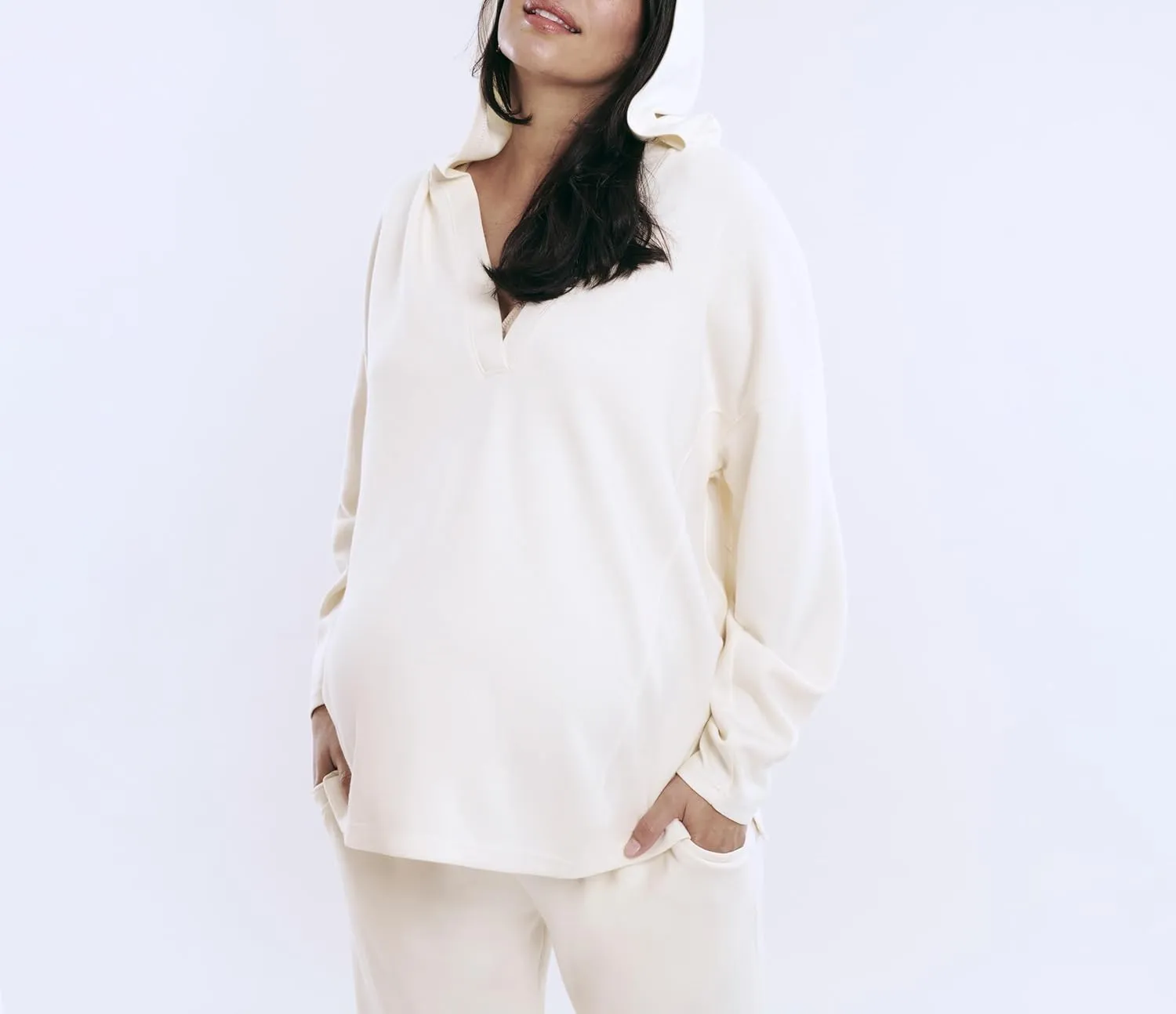 Motherhood Maternity Women's Long Sleeve V-Neck Scuba Pullover Nursing Hoodie