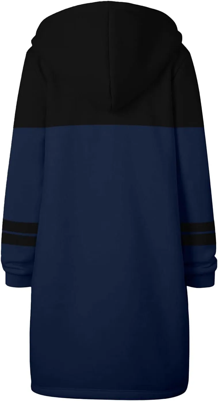 Muyise Women's Casual Zip Up Long Hoodies Tunic Sweatshirt Winter Warm Long Sleeve Hooded Outerwear Jacket Coat with Pockets