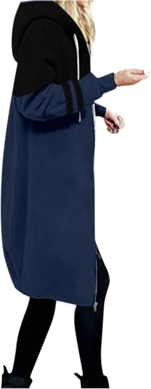 Muyise Women's Casual Zip Up Long Hoodies Tunic Sweatshirt Winter Warm Long Sleeve Hooded Outerwear Jacket Coat with Pockets
