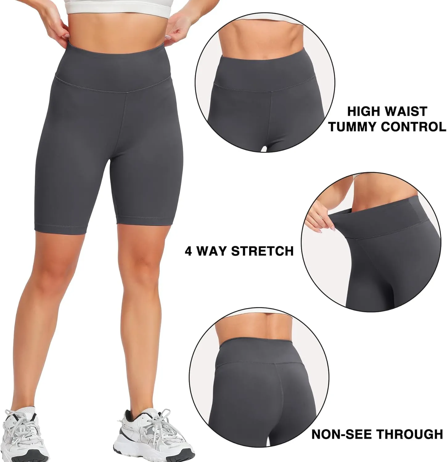 Natural Feelings Buttercloud 4 Pack Biker Shorts for Women-8" High Waist Tummy Control Workout Shorts Athletic Gym Yoga Pants