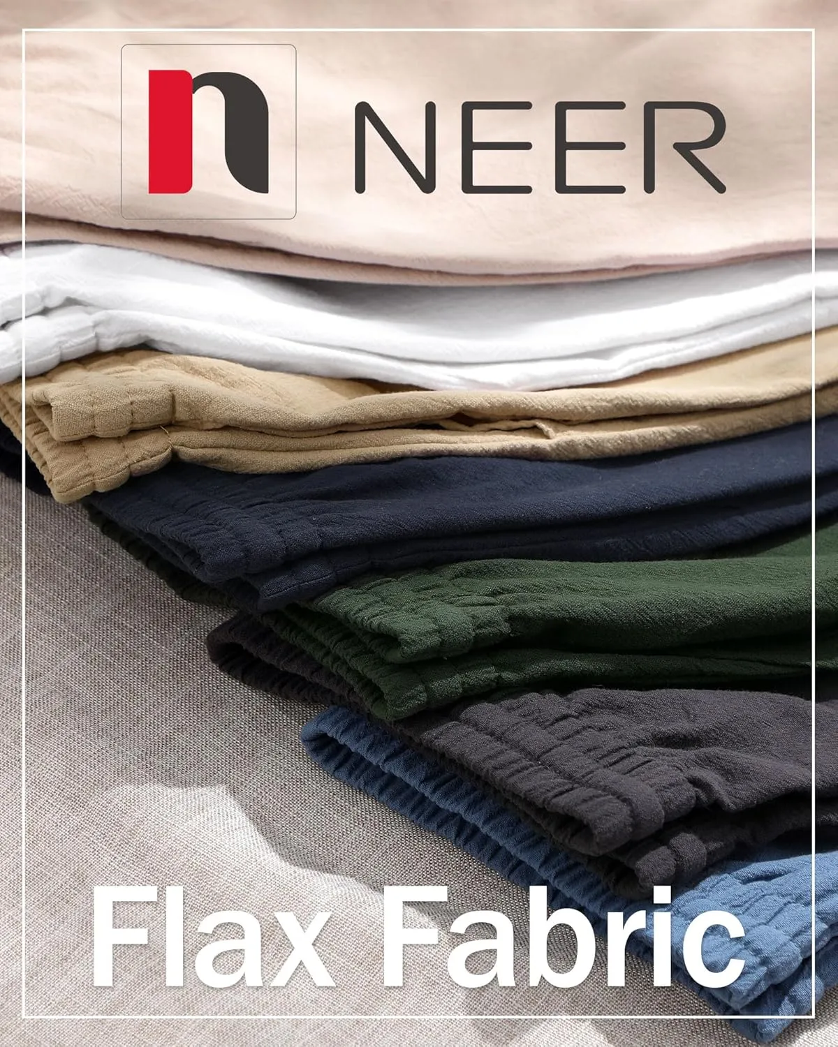 Neer 2 Pack Men's Big and Tall Cotton Linen Bermuda Shorts, Casual 7'' Elastic Drawstring Flat Front Shorts with Pockets