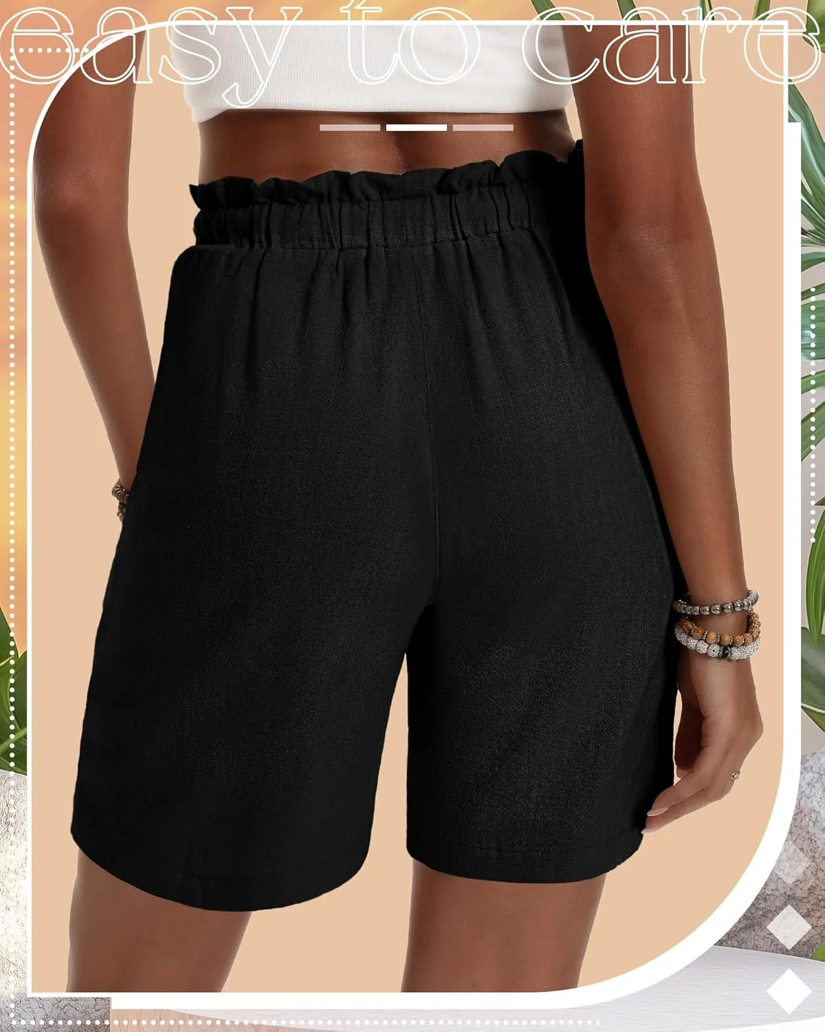 Neer 3 Pack Women's Linen Bermuda Shorts Summer Wide Leg Cotton Casual High Waist Drawstring Mid Length Shorts with Pockets