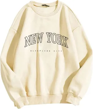 New York Sweatshirts For Women Crewneck Letter Graphic Vacation Shirt Oversized Long Sleeve Pullover Tops Harajuku Clothes