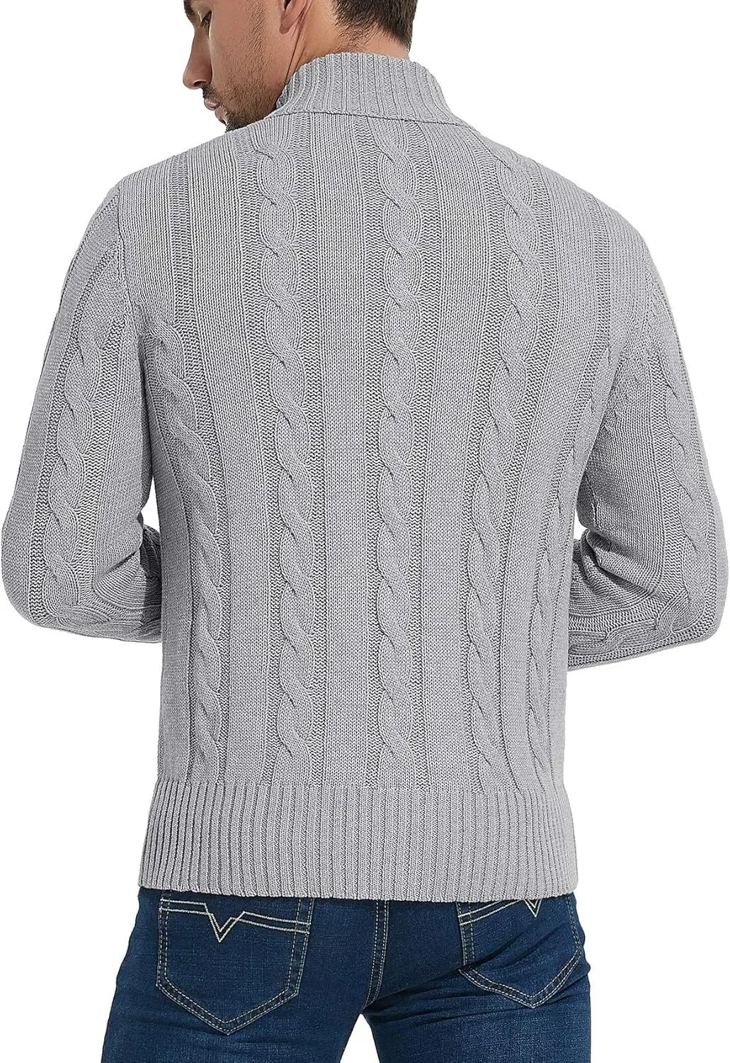 NITAGUT Mens Long Sleeve Stand Collar Cardigan Sweaters Button Down Cable Knitted Sweater