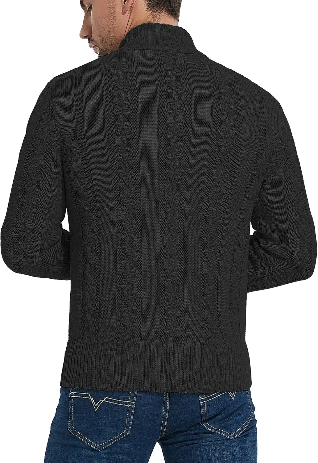 NITAGUT Mens Long Sleeve Stand Collar Cardigan Sweaters Button Down Cable Knitted Sweater