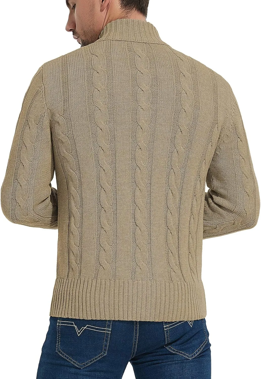 NITAGUT Mens Long Sleeve Stand Collar Cardigan Sweaters Button Down Cable Knitted Sweater