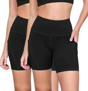 ODODOS 2-Pack High Waist Workout Shorts with Pockets for Women 6"/8" Inseam Tummy Control Gym Athletic Biker Shorts