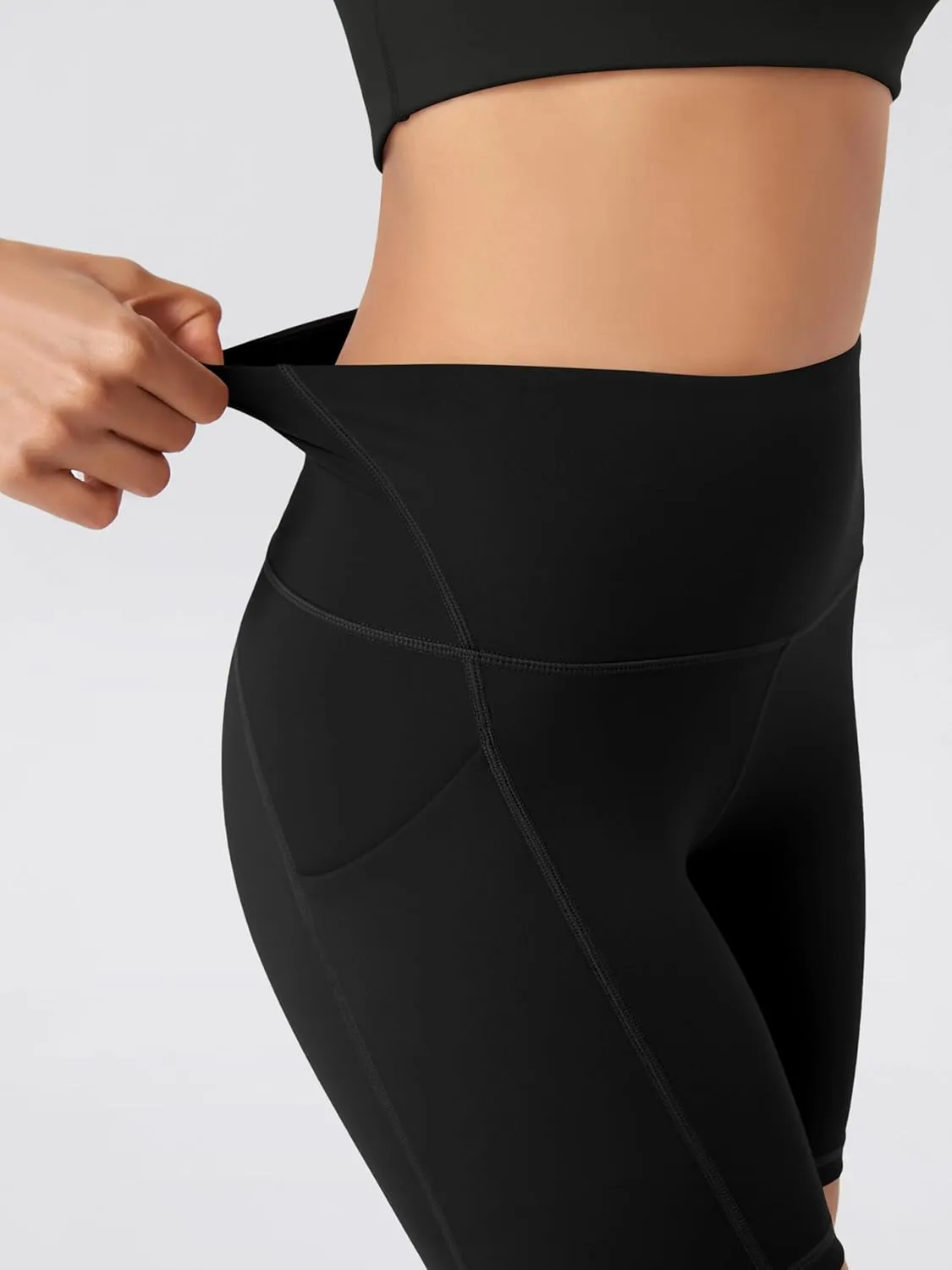 ODODOS 2-Pack High Waist Workout Shorts with Pockets for Women 6"/8" Inseam Tummy Control Gym Athletic Biker Shorts