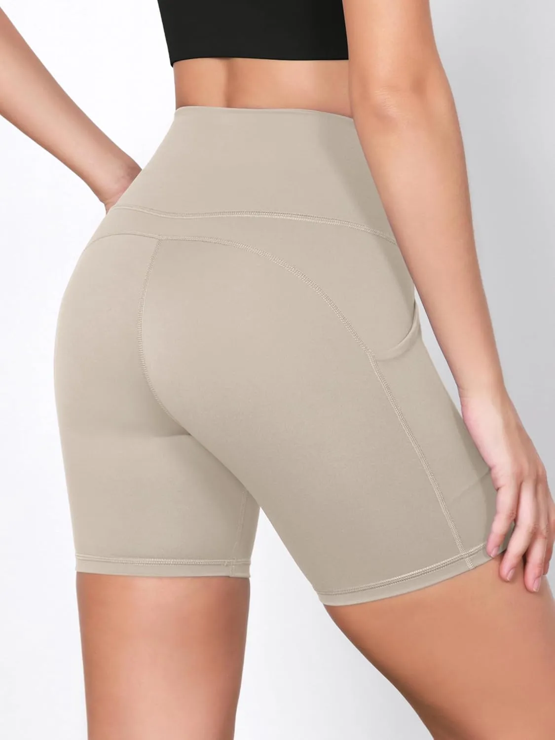 ODODOS 2-Pack High Waist Workout Shorts with Pockets for Women 6"/8" Inseam Tummy Control Gym Athletic Biker Shorts