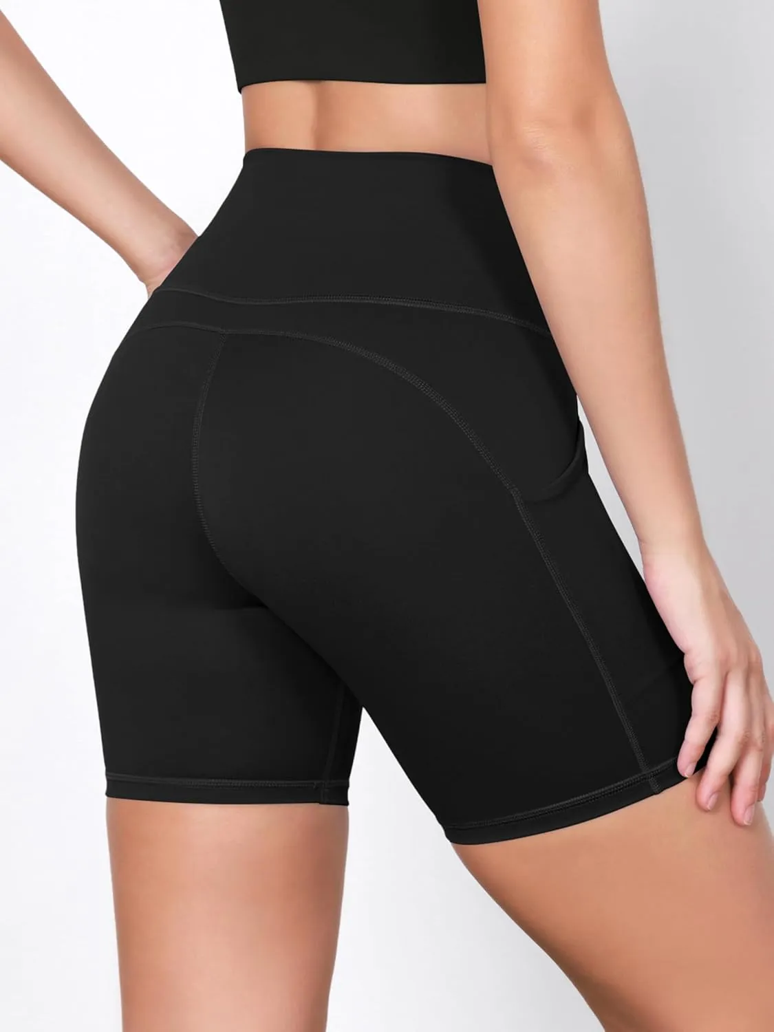 ODODOS 2-Pack High Waist Workout Shorts with Pockets for Women 6"/8" Inseam Tummy Control Gym Athletic Biker Shorts