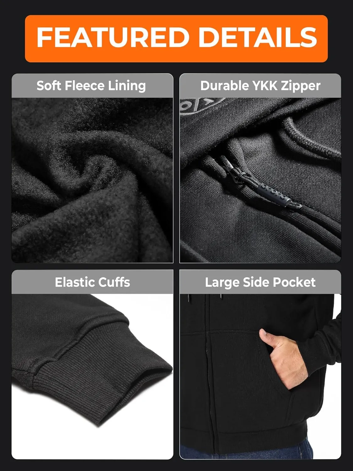 ORORO Heated Hoodie with Battery, Fleece Full-Zip Heated Sweatshirt Hoodie (Charger Not Included)