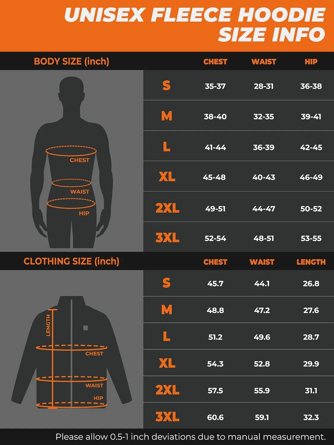 ORORO Heated Hoodie with Battery, Fleece Full-Zip Heated Sweatshirt Hoodie (Charger Not Included)