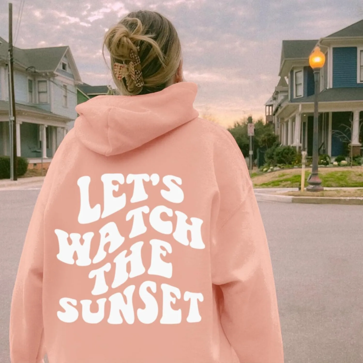 Oversized Cute Aesthetic Graphic Hoodies Sunset Letter Print Preppy Sweatshirt for Women Teen Girls Trendy Pullover