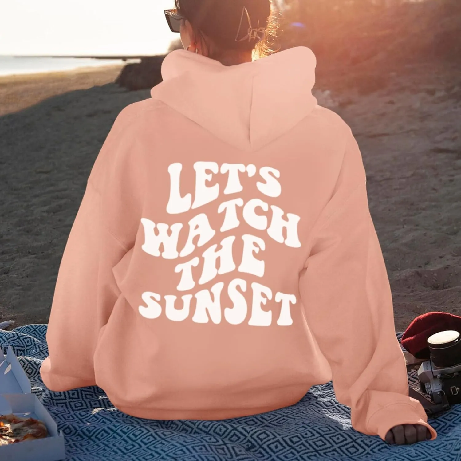Oversized Cute Aesthetic Graphic Hoodies Sunset Letter Print Preppy Sweatshirt for Women Teen Girls Trendy Pullover