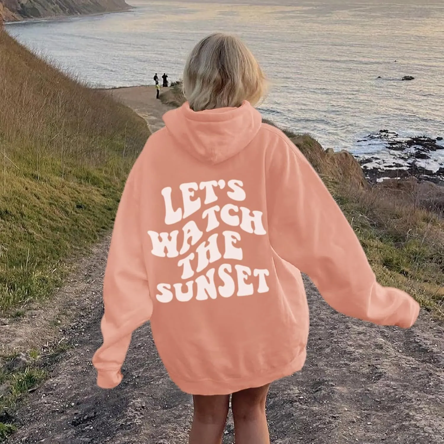 Oversized Cute Aesthetic Graphic Hoodies Sunset Letter Print Preppy Sweatshirt for Women Teen Girls Trendy Pullover