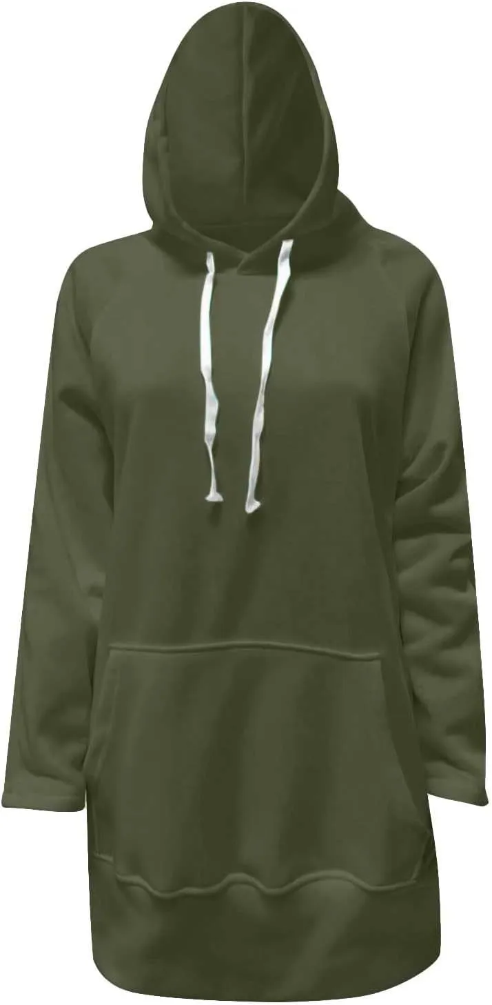 Oversized Hoodie Dress for Women Casual Drawstring Long Warmy Sweatshirt with Pockets Fashion Split Hem Long Sleeve