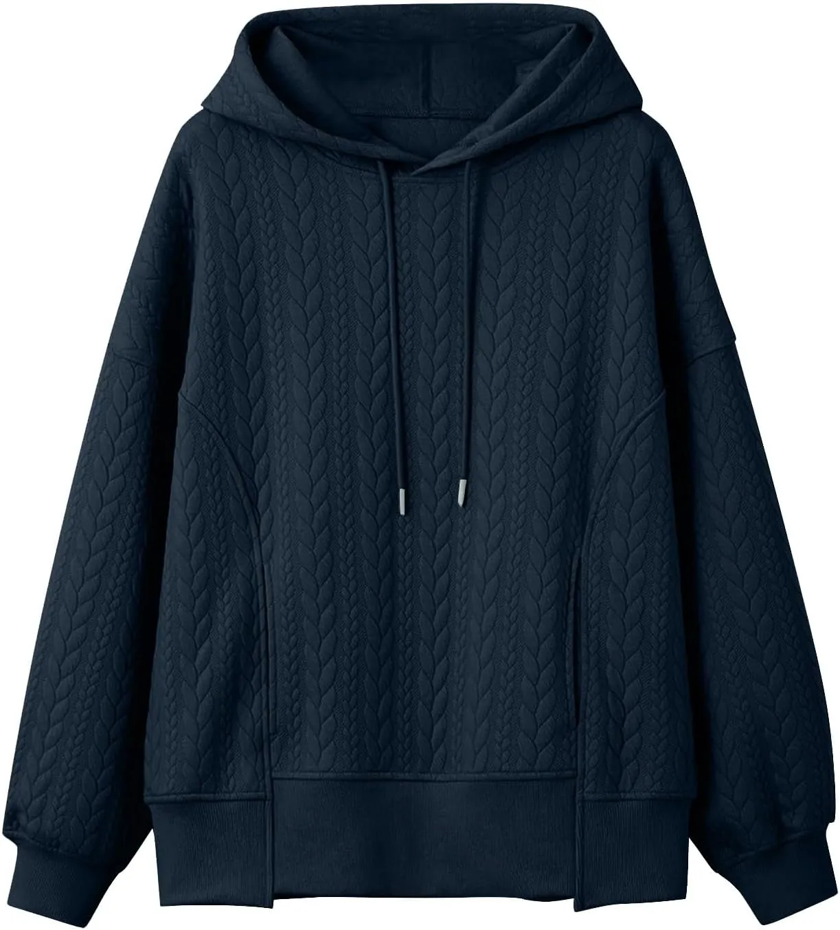 Oversized Hoodies for Women Trendy Jacquard Knit Sweater Drawstring Casual Long Sleeve Hooded Sweatshirt with Pocket