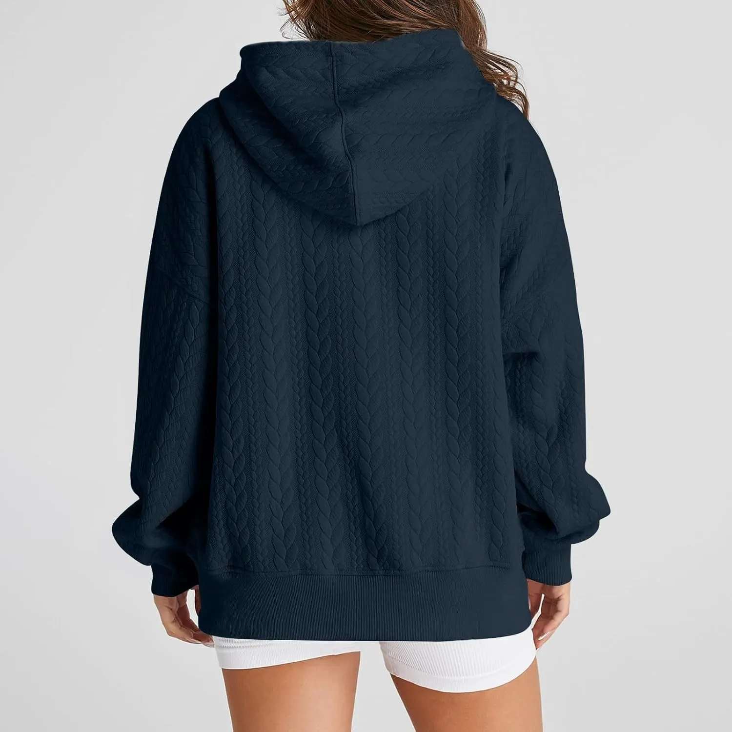 Oversized Hoodies for Women Trendy Jacquard Knit Sweater Drawstring Casual Long Sleeve Hooded Sweatshirt with Pocket