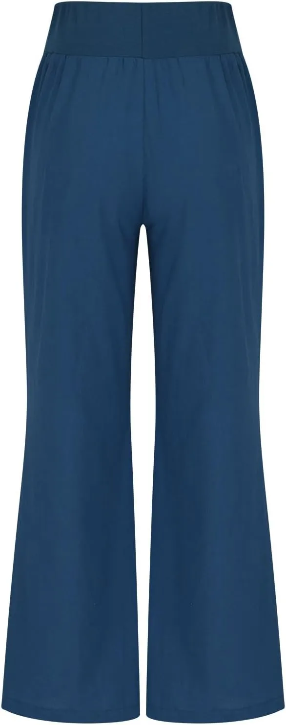Palazzo Pants for Women Casual Boho Linen Trousers Elastic High Waist Beach Summer Travel Lounge Pants with Pockets
