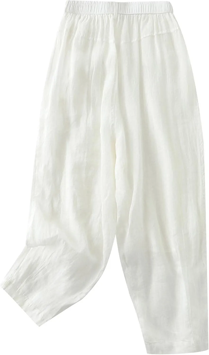 Palazzo Pants for Women Casual Elastic Waist Linen Pants High Waisted Summer Lounge Trousers Beach Vacation Outfits