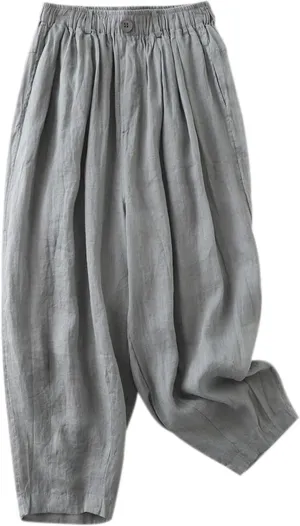 Palazzo Pants for Women Casual Elastic Waist Linen Pants High Waisted Summer Lounge Trousers Beach Vacation Outfits