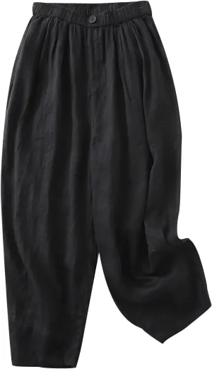 Palazzo Pants for Women Casual Elastic Waist Linen Pants High Waisted Summer Lounge Trousers Beach Vacation Outfits