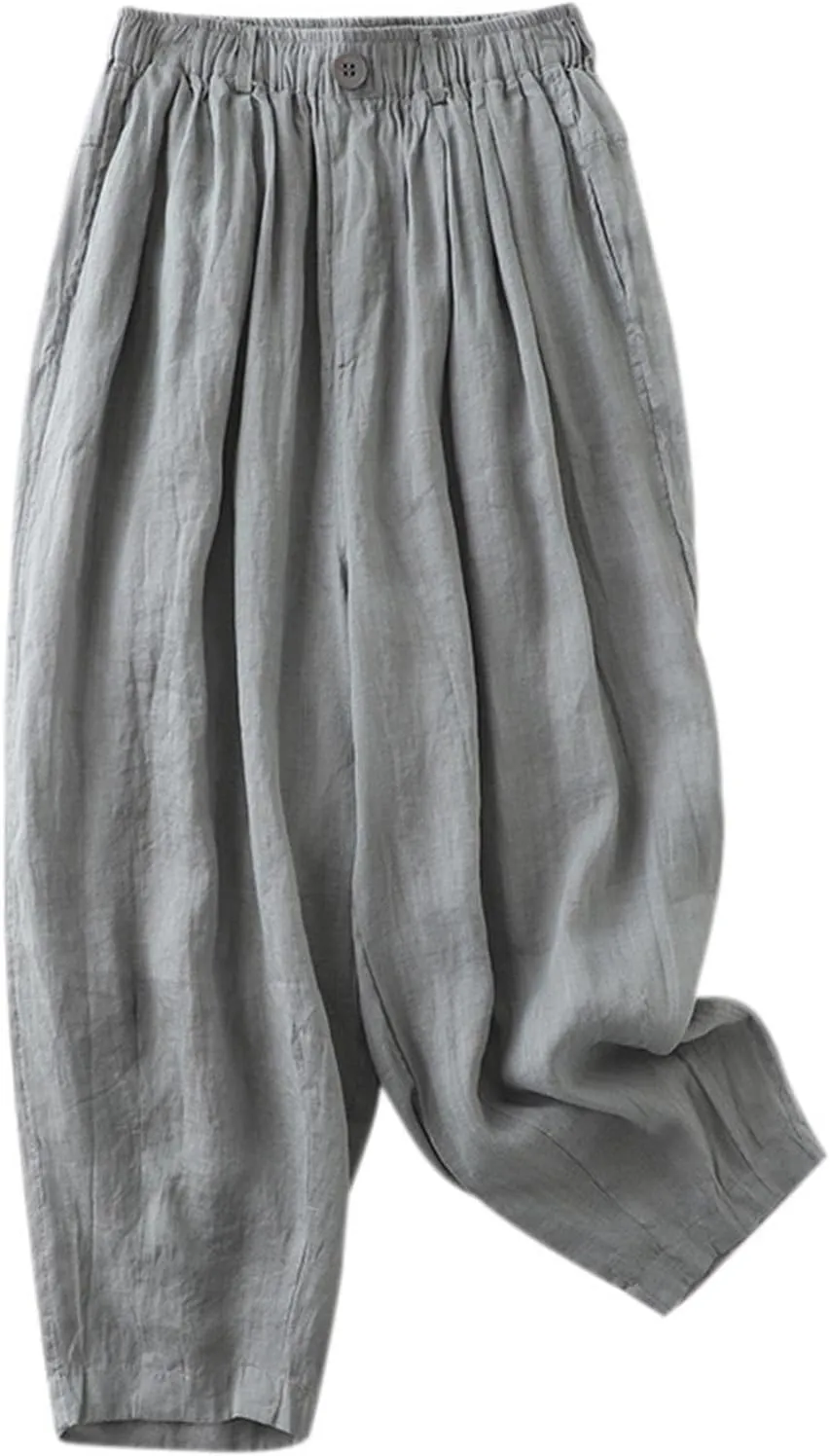 Palazzo Pants for Women Casual Elastic Waist Linen Pants High Waisted Summer Lounge Trousers Beach Vacation Outfits