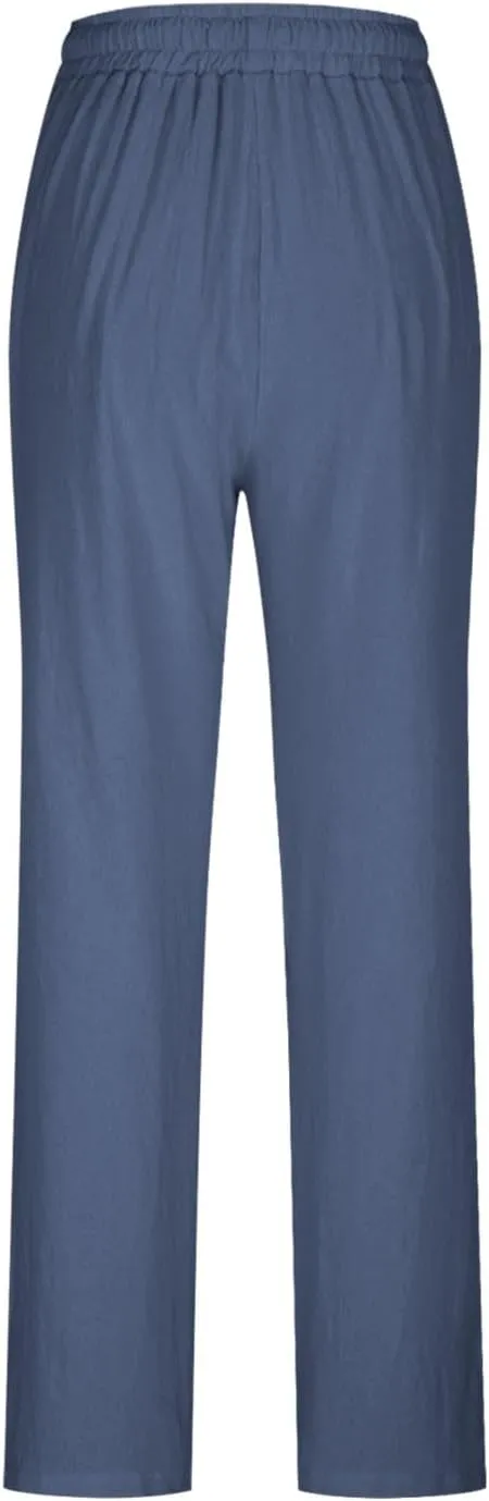 Palazzo Pants for Women Casual Wide Leg Linen Trousers High Waisted Elastic Waist Lightweight Beach Summer Pants