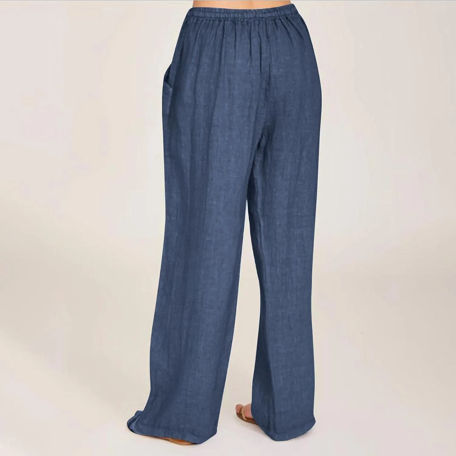 Palazzo Pants for Women Casual Wide Leg Linen Trousers High Waisted Elastic Waist Lightweight Beach Summer Pants