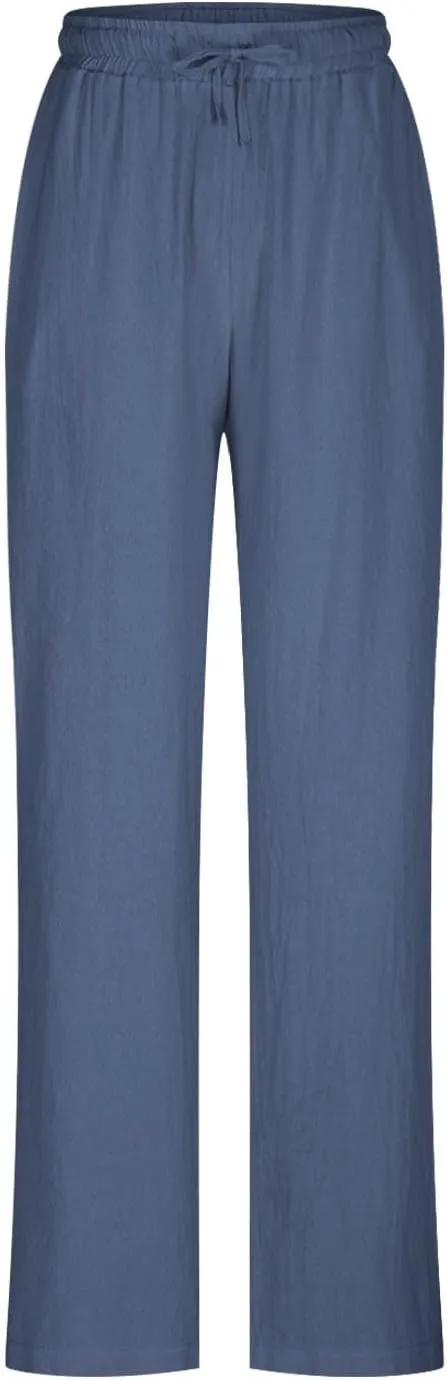 Palazzo Pants for Women Casual Wide Leg Linen Trousers High Waisted Elastic Waist Lightweight Beach Summer Pants