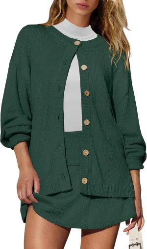 Panadila Womens Sweater Skirt Set 2 Piece Outfits Sweater Skort Set Lounge Cardigan and Knit Skirt Matching Outfits