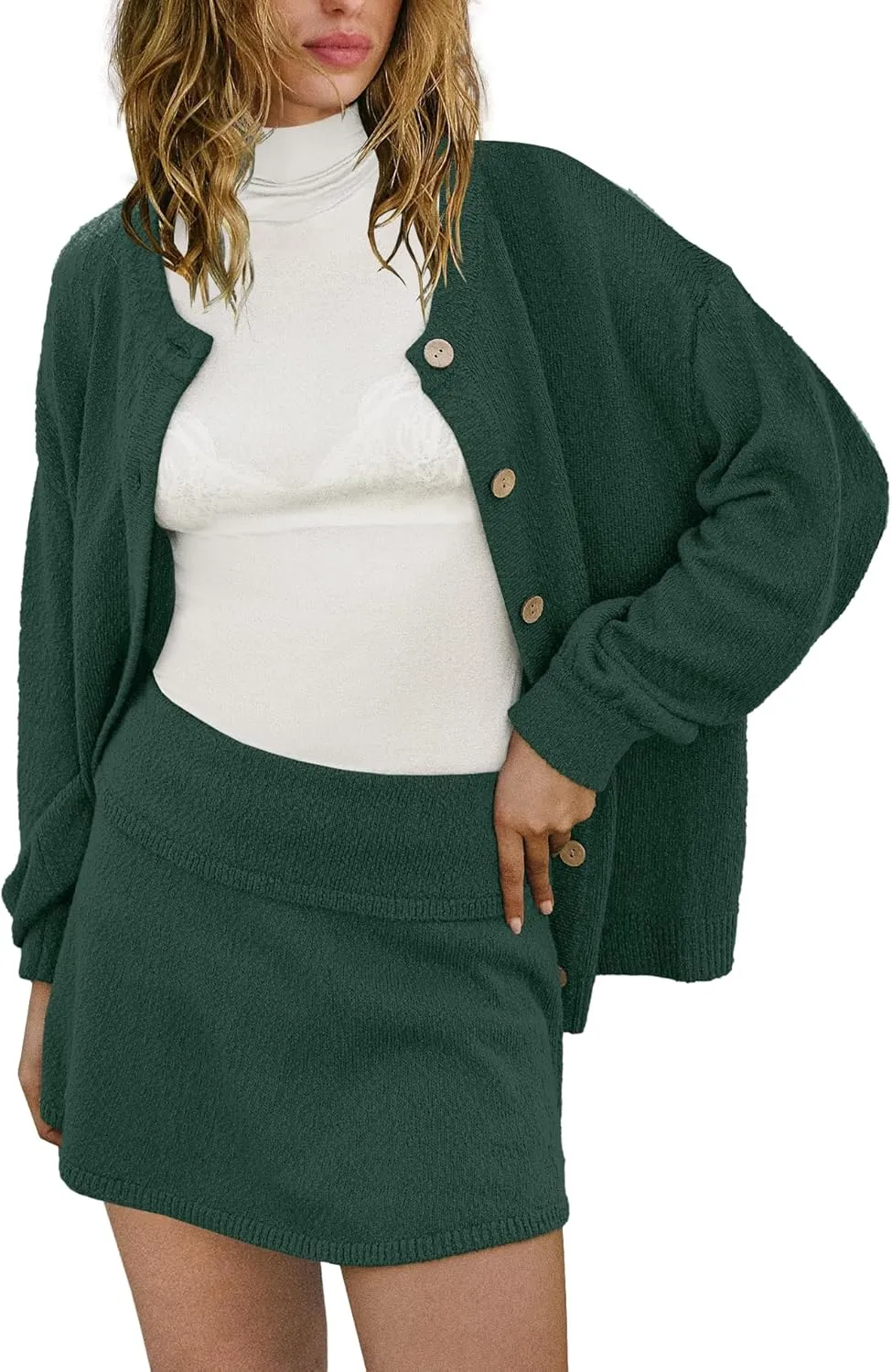 Panadila Womens Sweater Skirt Set 2 Piece Outfits Sweater Skort Set Lounge Cardigan and Knit Skirt Matching Outfits