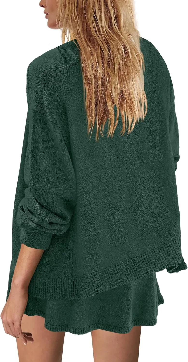 Panadila Womens Sweater Skirt Set 2 Piece Outfits Sweater Skort Set Lounge Cardigan and Knit Skirt Matching Outfits
