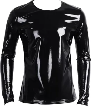 Panegy Men's Liquid Shiny Leather Shirt Jacket Slim Fit Wetlook Party Nightout Club 70s/80s Disco Blouse Tshirt