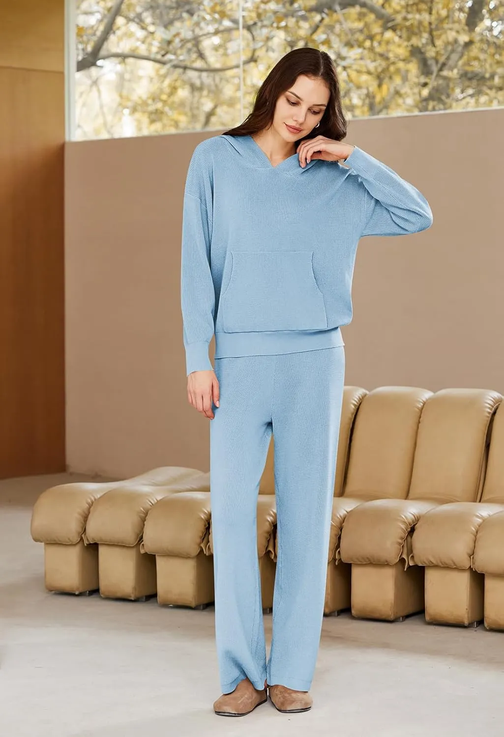Pink Queen Sweater Set for Women Pullover Hoodie Matching Wide Leg Pants Loose Knitted Sweatsuit with Pocket