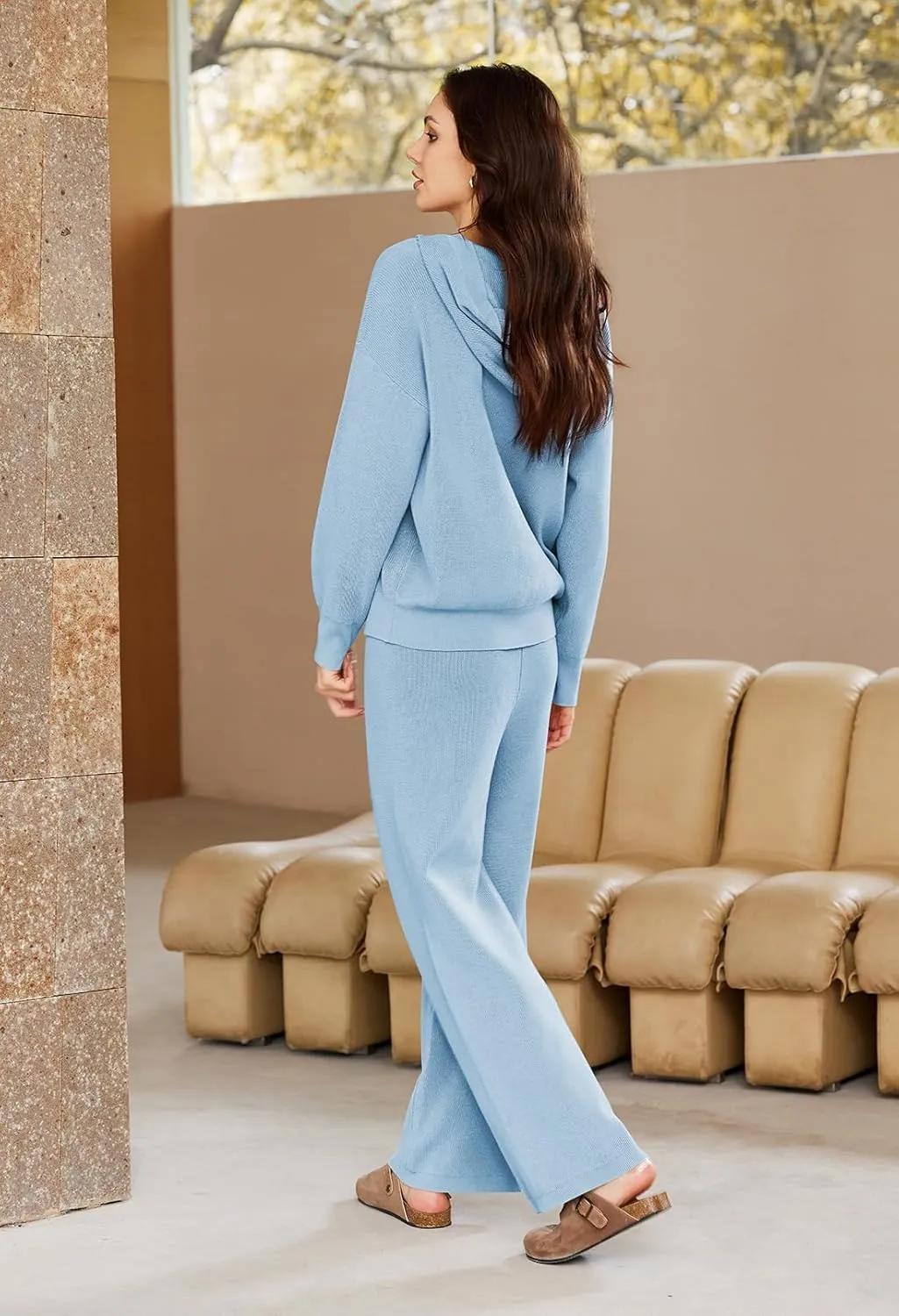 Pink Queen Sweater Set for Women Pullover Hoodie Matching Wide Leg Pants Loose Knitted Sweatsuit with Pocket