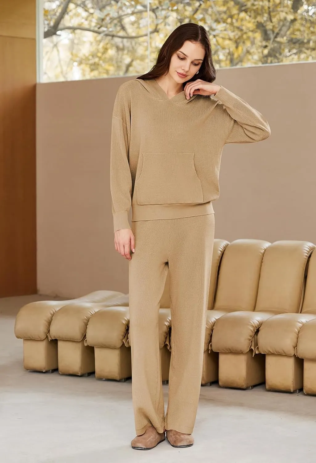 Pink Queen Sweater Set for Women Pullover Hoodie Matching Wide Leg Pants Loose Knitted Sweatsuit with Pocket